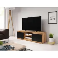 MINIO go for it Modern TV-Meubel 120 cm – Lowboard met 2 Deuren en Open Vakken – Staand RTV Meubel – Wotan Eiken & Zwart Mat – 120x38x35,5 cm