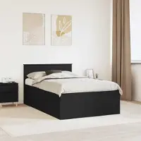 vidaXL Bedframe met hoofdeinde Zwart 135 x 190 cm Bewerkt hout
