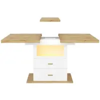 MODFU Eettafel, rechthoekig, uitschuifbaar, 110–140 cm, keukentafel met LED-verlichting en bediening via app, eettafel met 2 lades, geschikt voor eetkamer en woonkamer, wit