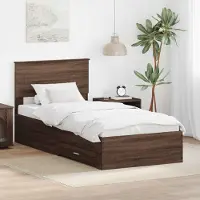 vidaXL Bedframe met lade Bruine Eik en Zilver 75 x 190 cm Bewerkt hout