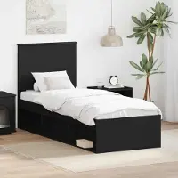 vidaXL Bedframe met hoofdeinde Zwart 75 x 190 cm Massief grenenhout