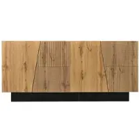 OKWISH Dressoir – Geometrische Fronten – 160x40x72 cm – Verstelbare Legplank – Groot Opbergruimte Voor Woonkamer & Hal – Zwart+Bruin