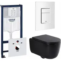 GROHE QeramiQ Dely Swirl Toiletset - 36.5x 53cm - Rapid inbouwreservoir - 35mm zitting - witte bedieningsplaat - rechthoekige knoppen - matte black (mat zwart) 0720003/0729205/SW1000769/SW1026258