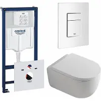 GROHE QeramiQ Dely Swirl Toiletset - 36.5x 53cm - Rapid inbouwreservoir - 35mm zitting - witte bedieningsplaat - rechthoekige knoppen - wit mat 0720003/0729205/SW1000767/SW1026257