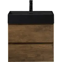 Guido Gusto Badkamermeubel Summer 60cm walnoot inclusief wastafel robuust mat zwart met kraangat