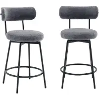 Sweeek - Set van twee barstoelen met draaibare zitting van zwart metaal en stof - iris