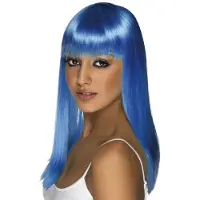 Smiffys Mooie neon blauwe pruik Glamourama steil lang haar