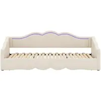 STILVORA Gestoffeerd Bed 90x200 Cm – Uitschuifbaar Tot 180x200 Cm – Met Led En Usb-C – Zonder Matras – Fluweel – Beige
