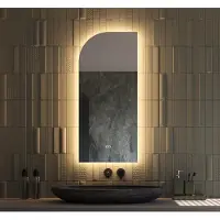 Schaere Organische halfronde badkamerspiegel met indirecte verlichting, verwarming, instelbare lichtkleur en dimfunctie 45x100 cm
