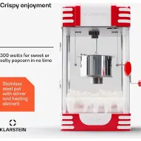 Klarstein popcornmachine klein, popcornmachine voor zoete & zoute popcorn, 300W popcorn maker, retro keukenapparaat voor maïs popcorn, popcorn machine met rvs houder, popcornmachines