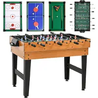 HOMCOM -Multigame Spieltisch-MDF, Stahl-107L x 61B x 84,5H cm-Naturholz+Schwarz