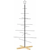 vidaXL Kerstdecoratie kerstboom met houten basis 150 cm metaal zwart