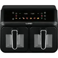 LUND Luchtfriteuse, vetvrij, 2200W, 4 liter + 4 liter, zwart