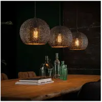 Meubelplaats Hanglamp 3 Lampen - Half Rond - Armor - Zwart/Bruin - Metaal - Woonkamer - Keuken - E27 Fitting - Voedingstype Netstroom - Vintage Touch - 220 V - Exclusief Lichtbron - In Hoogte Verstelbaar