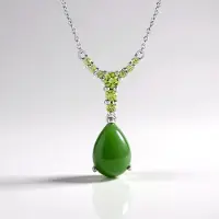Cavill - 925 Sterling Zilver Halsketting - Platina Geplateerd - Canadese Jade 5 077 ct - Peridoot Druppelvormig Groen Elegant