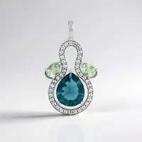 Cavill - Hanger 925 Sterling Zilver met platina laag - 5,61 ct Petrol Fluoriet - Groene Amethist peervormig - Zirkonia pavé - Elegant & Uniek Design