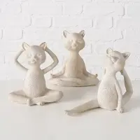 Boltze Yoga - Katten - Beeld - 3 set - Beige - 14,5x15x6cm - Polyresin - Decoratie