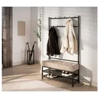 Meubelplaats Garderobebank Luno met zitkussen - kapstok - schoenenrek - garderobemeubel – Drift brown - 11-haaks– 100x36x183 cm