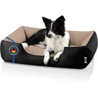 BedDog hondenbed LUPI, hondenbank, hondenkussen, wasbaar, kleur: NAMIB-BLACK (zwart/beige), afmetingen (ongeveer): 80x65x18 cm