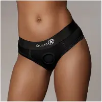 Shots - Ouch! OU827BLKML1 - Vibrating Strap-on High-cut Brief - Black - M/L