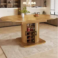 MODFU uitschuifbaar bed met opbergruimte, keukentafel met uitneembare planken, een glazenhouder, metalen poten en handgrepen, donkerbruin