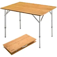 Kingcamp Bamboe kampeer- en klaptafel voor in de tuin - Klaptafel aluminium-hout, verstelbaar in 3 hoogtes