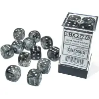 Chessex Borealis D6 16mm Licht Rook/Zilver Lichtgevende Dobbelsteen Set (12 stuks)