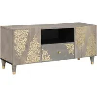 vidaXL TV Kast met lade Grijs 105 x 33 x 46 cm Massief Mango Hout