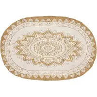 vidaXL Vloerkleden Bloemen Natuurlijk met witte print 152 x 245 cm