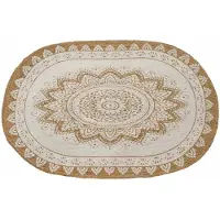 vidaXL Vloerkleden Bloemen Natuurlijk met witte print 100 x 152 cm