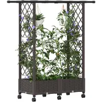 vidaXL Verhoogde plantenbak met klimrek en dak, bruin, 122,5 x 40 x 127 cm, PP