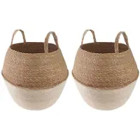 vidaXL Plantenpot met handvatten 2 st Wit Ø 32 x 32 cm 100% Zeegras