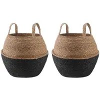 vidaXL Plantenpot met handvatten 2 st Zwart Ø 32 x 32 cm 100% Zeegras