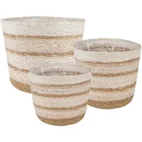 vidaXL Plant Pot 3 st Natuurlijk, Wit en Beige Ø26 x 19 cm