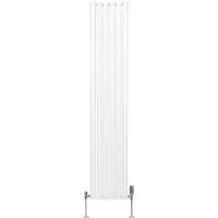 Monster Ovaal vormige radiator met elektrische verwarming & chroomkleurige thermostaafsluiters – 1800mm x 360mm - Wit