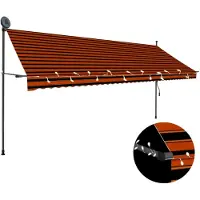 vidaXL Luifel handmatig uitschuifbaar met LED 400 cm oranje en bruin
