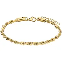 Lucardi Dames Stalen goldplated armband koord 4mm - Armband - Staal - Goud - 19 cm