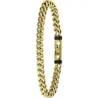 Lucardi Heren Goldplated armband breed met gourmetschakel - Staal - Armband - Vaderdag Cadeautje - 19 cm - Goudkleurig