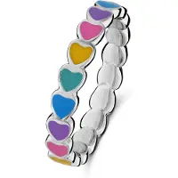 Lucardi Kinder Zilveren ring gekleurde emaille hartjes - Ring - 925 Zilver - Zilverkleurig - 16.50 / 52 mm