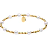 Lucardi - Dames Stalen goldplated kralenarmband met parel voor dames - Armband - Staal - Goudkleurig - 16 cm
