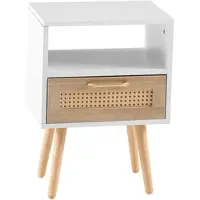 OKWISH Bijzettafel Met Lade - Voor Slaapkamer En Woonkamer - MDF Wit En Naturel - 40 X 30 X 55 Cm