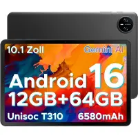 Doogee TAB A9 - Tablet - Android 16 - 12GB RAM + 64GB ROM（2TB/TF） - 10 Inch - 6580 mAh - 5G WiFi - Tablet Unisoc T310 - Dubbele Luidspreker - 3,5 mm aansluiting - Face ID - Zwart