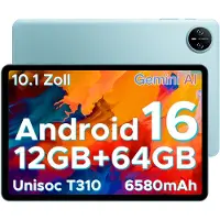 Doogee TAB A9 - Tablet, Android 16, 10,1 inch, 12 (3+9) GB RAM + 64 GB (uitbreidbaar tot 2 TB), WiFi 5, dubbele luidsprekers