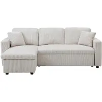 Vente-unique Converteerbare drie- en tweezitshoekbank in beige ribfluweel GAZUR