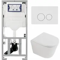 Geberit QeramiQ Dely Toiletset - 36.3x51.7cm - diepspoel - rimless - UP320 inbouwreservoir - softclose toilet zitting - 35mm - glans witte bedieningsplaat - ronde knoppen - mat wit