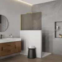FortiFura Galeria Halfhoge Inloopdouche - 140x80cm - rookglas - 8mm - nano - met profiel en stabilisatiestang - PVD - geborsteld messing (goud) SW797910 SW1235447