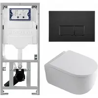 Geberit QeramiQ Dely Swirl Toiletset - 36.3x51.7cm - UP320 inbouwreservoir - met Burda frame - 35mm zitting - mat zwarte metalen bedieningsplaat - rechthoekige knoppen - glans wit