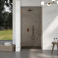 FortiFura Galeria Douchedeur - 70x200cm - scharnieren - deurgreep - vlak - rookglas - PVD - geborsteld koper SW1122556/SW1122565
