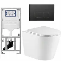 Geberit QeramiQ Dely Toiletset - 36.3x51.7cm - diepspoel - rimless - UP320 inbouwreservoir - met Burda frame - softclose toiletzitting - mat zwarte bedieningsplaat - rechtehoekige knoppen - mat wit