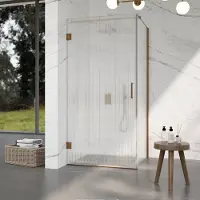 FortiFura Galeria Douchecabine - 100x90x200cm - scharnieren - deurgreep - stabilisatiestang - helder geribbeld - veiligheidsglas - PVD - geborsteld koper SW1208821/SW1122565/SW876702/SW797955